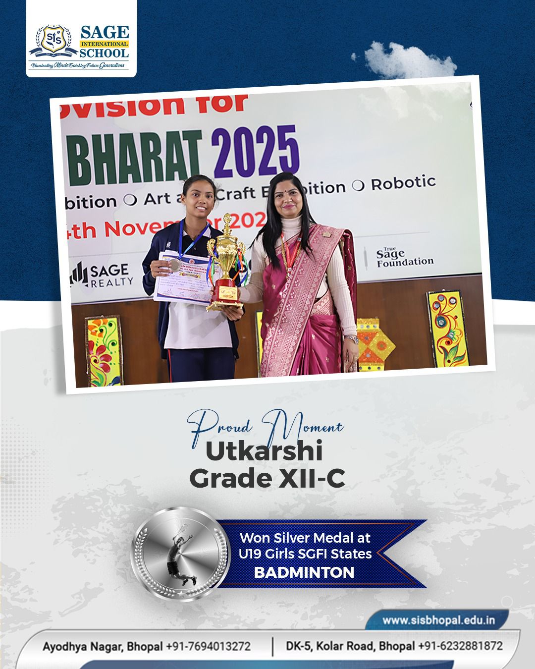 utkarshi-gupta-secured-sillver-medal-in-u-19-sgfi-states-badminton-championship