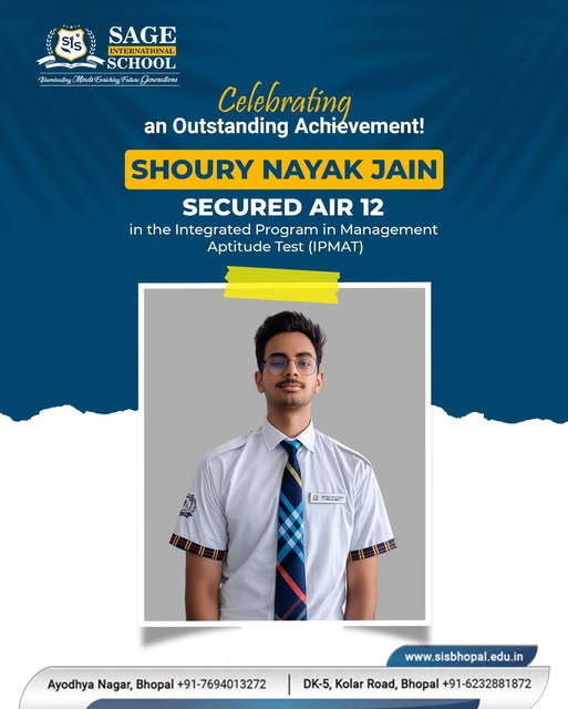 Shoury Nayak Jain secured AIR 12 in  IPMAT