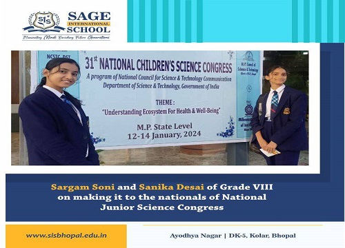 Students from Sage International School Ayodhya Nagar Branch Shines at National Junior Science Congress