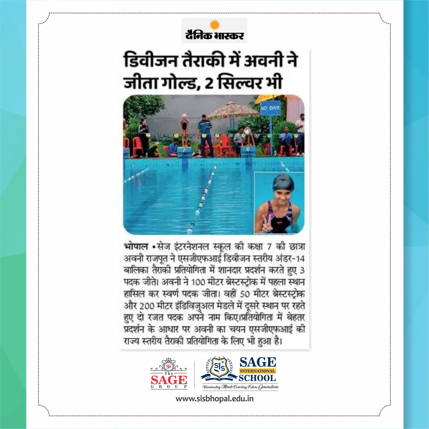 Avani Rajput Bags 3 Medals at Divisional Swimming Competition